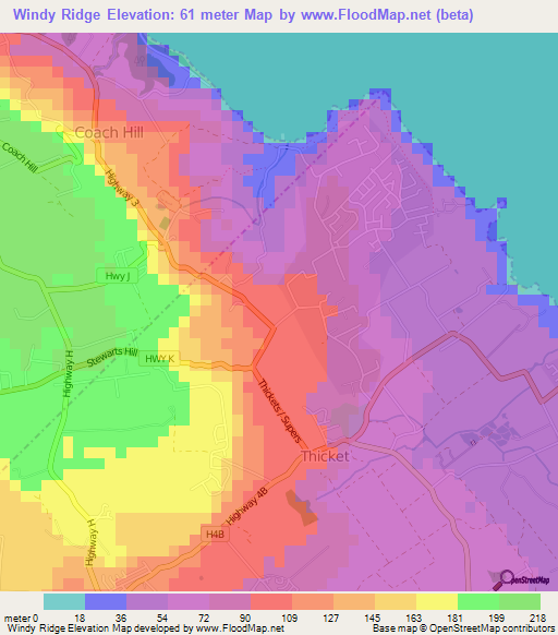 Windy Ridge,Barbados Elevation Map