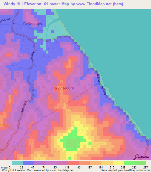 Windy Hill,Barbados Elevation Map