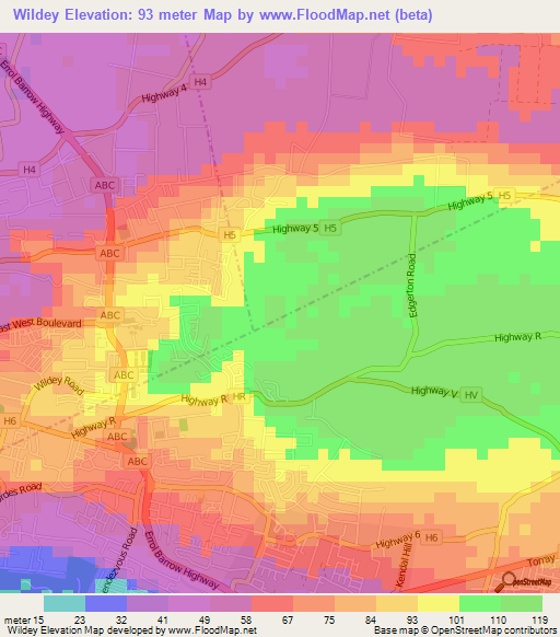 Wildey,Barbados Elevation Map