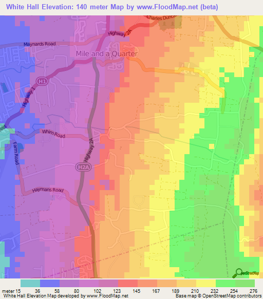 White Hall,Barbados Elevation Map