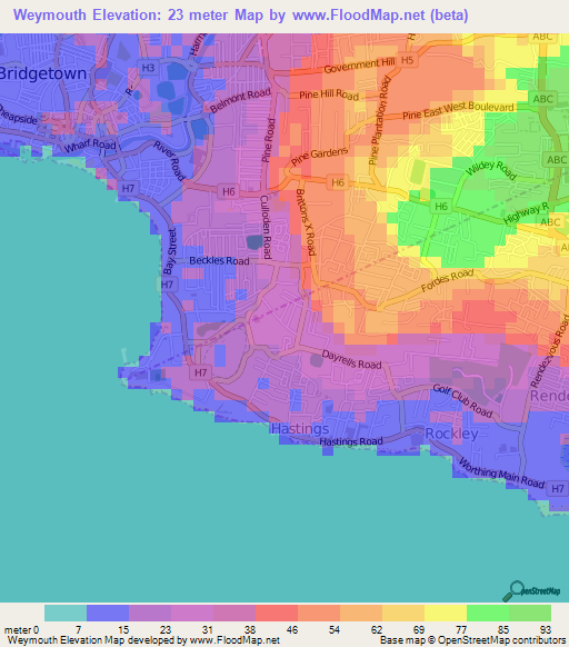 Weymouth,Barbados Elevation Map