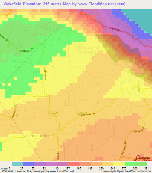 Wakefield,Barbados Elevation Map
