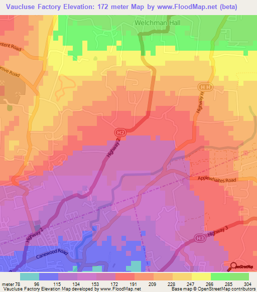Vaucluse Factory,Barbados Elevation Map