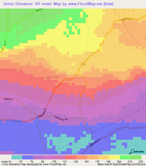 Union,Barbados Elevation Map