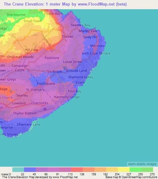 The Crane,Barbados Elevation Map
