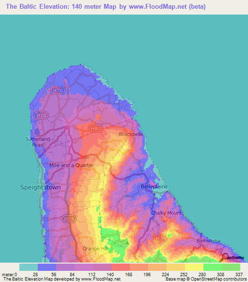 The Baltic,Barbados Elevation Map
