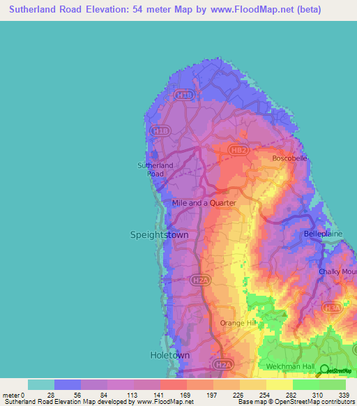 Sutherland Road,Barbados Elevation Map