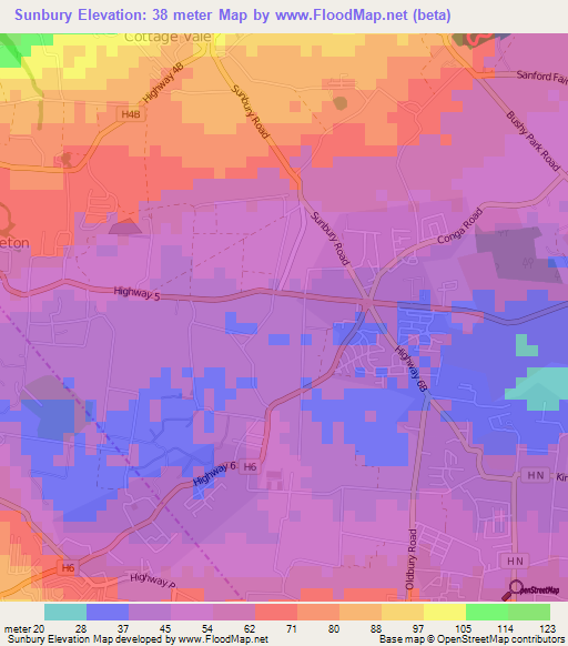 Sunbury,Barbados Elevation Map