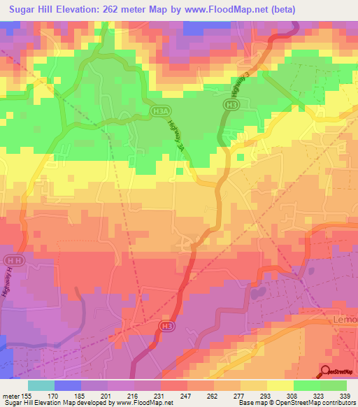 Sugar Hill,Barbados Elevation Map