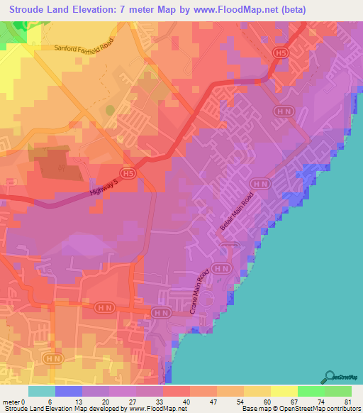 Stroude Land,Barbados Elevation Map