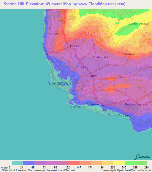 Station Hill,Barbados Elevation Map