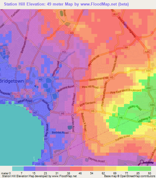 Station Hill,Barbados Elevation Map