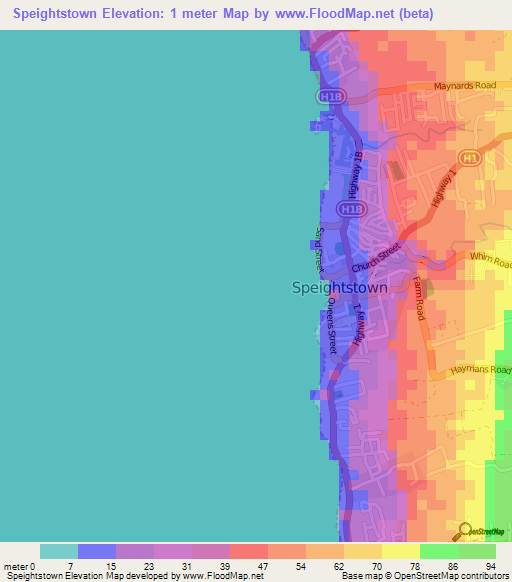 Speightstown,Barbados Elevation Map