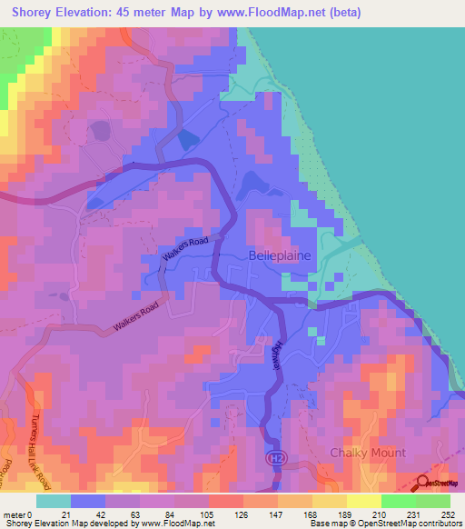 Shorey,Barbados Elevation Map