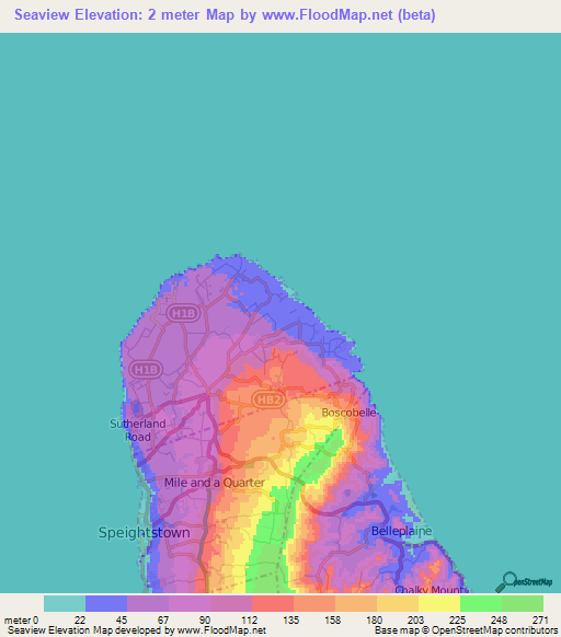 Seaview,Barbados Elevation Map