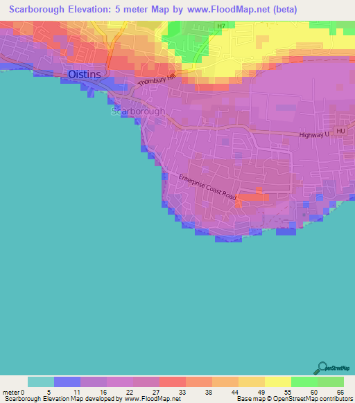 Scarborough,Barbados Elevation Map