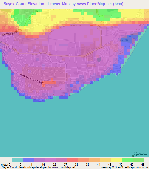 Sayes Court,Barbados Elevation Map