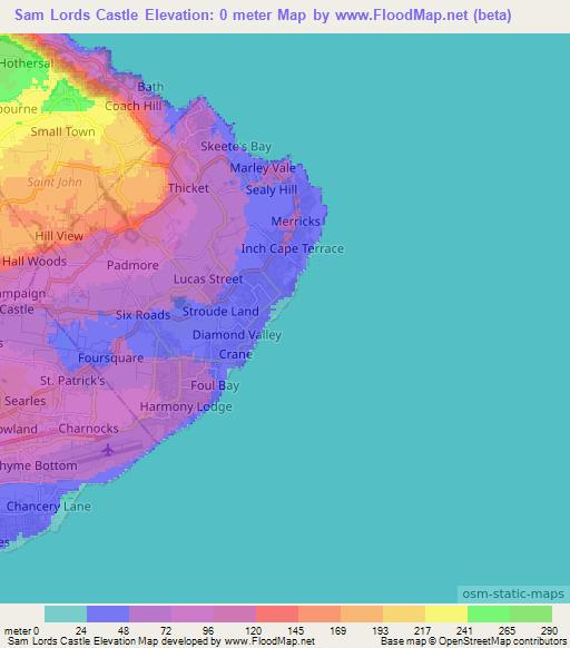 Sam Lords Castle,Barbados Elevation Map