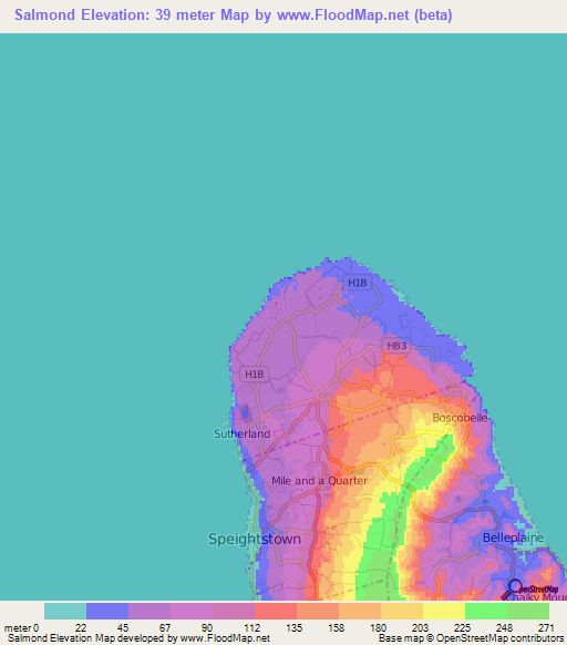 Salmond,Barbados Elevation Map