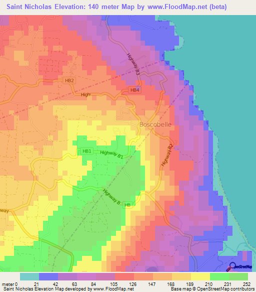 Saint Nicholas,Barbados Elevation Map