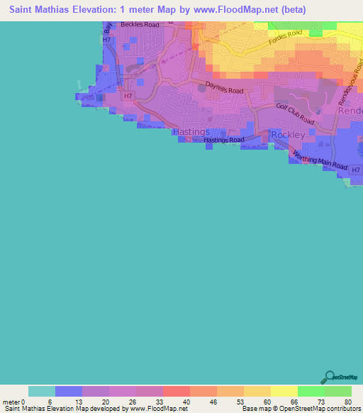 Saint Mathias,Barbados Elevation Map