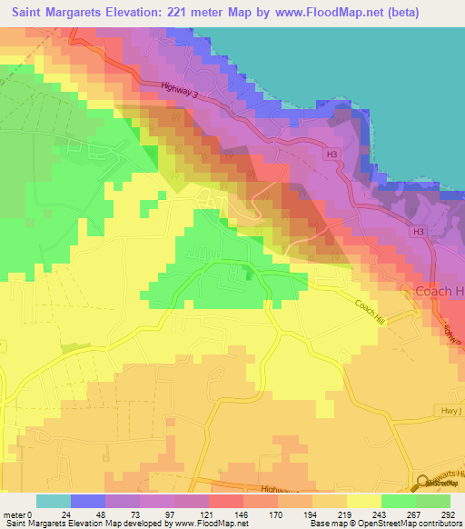 Saint Margarets,Barbados Elevation Map