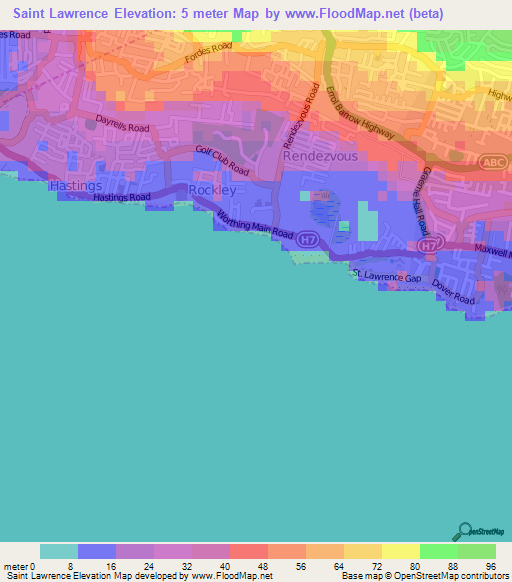 Saint Lawrence,Barbados Elevation Map