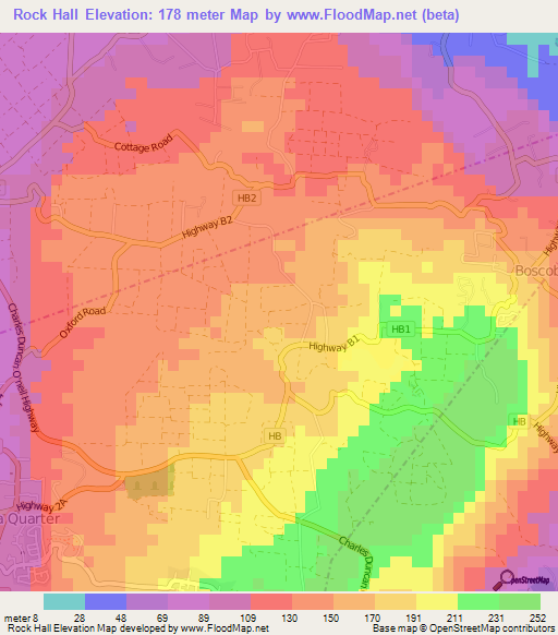 Rock Hall,Barbados Elevation Map