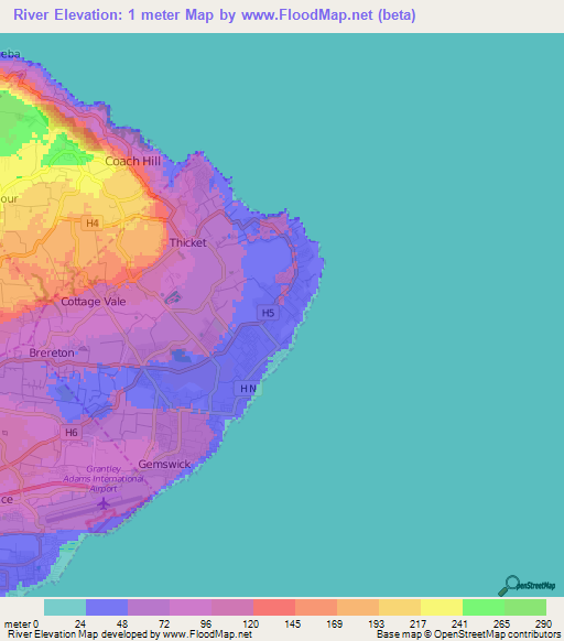 River,Barbados Elevation Map