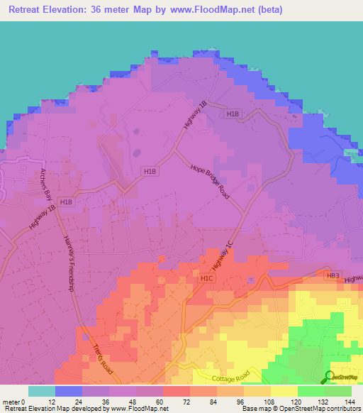 Retreat,Barbados Elevation Map