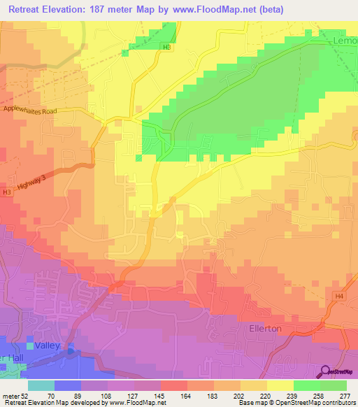 Retreat,Barbados Elevation Map