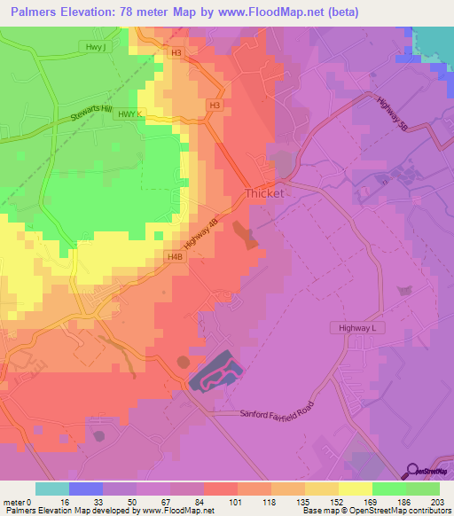 Palmers,Barbados Elevation Map