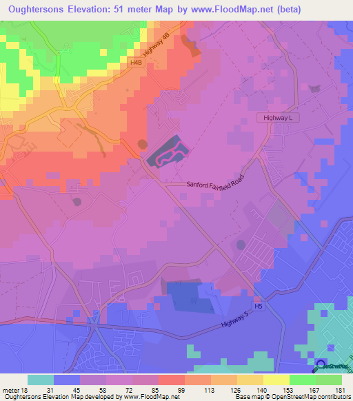 Oughtersons,Barbados Elevation Map