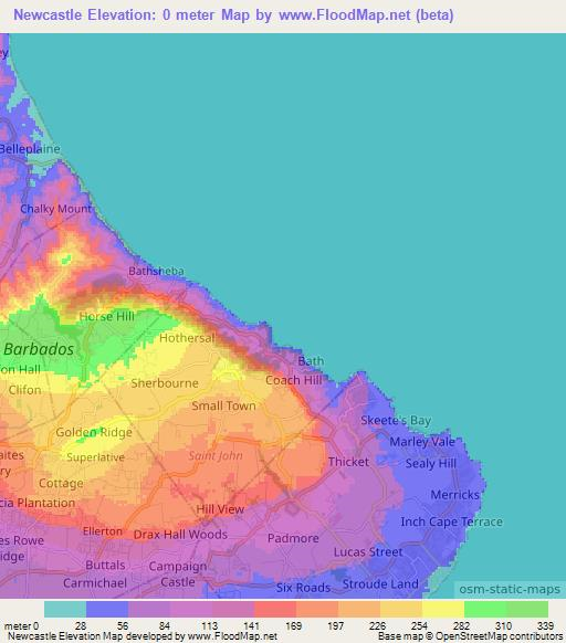 Newcastle,Barbados Elevation Map
