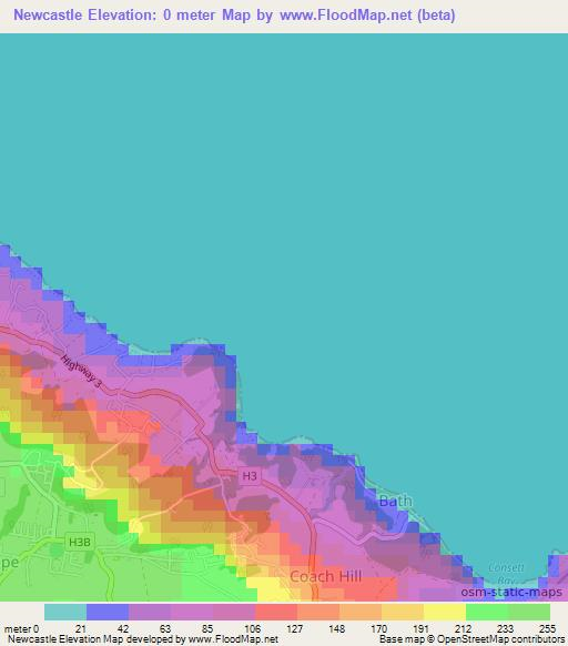 Newcastle,Barbados Elevation Map