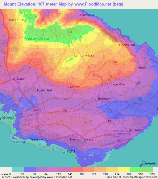 Mount,Barbados Elevation Map