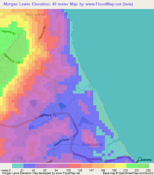 Morgan Lewis,Barbados Elevation Map