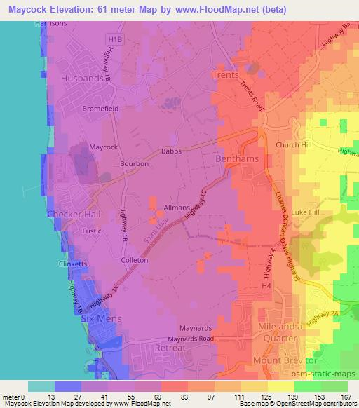 Maycock,Barbados Elevation Map