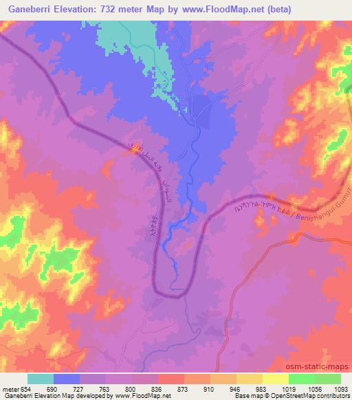 Ganeberri,Ethiopia Elevation Map