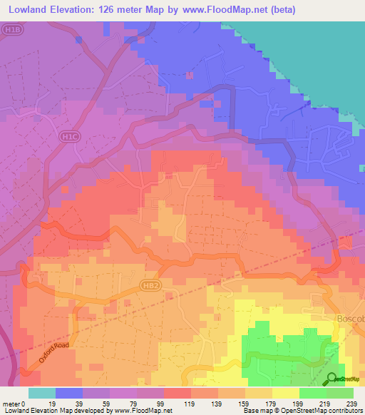Lowland,Barbados Elevation Map