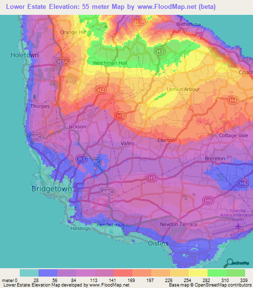 Lower Estate,Barbados Elevation Map