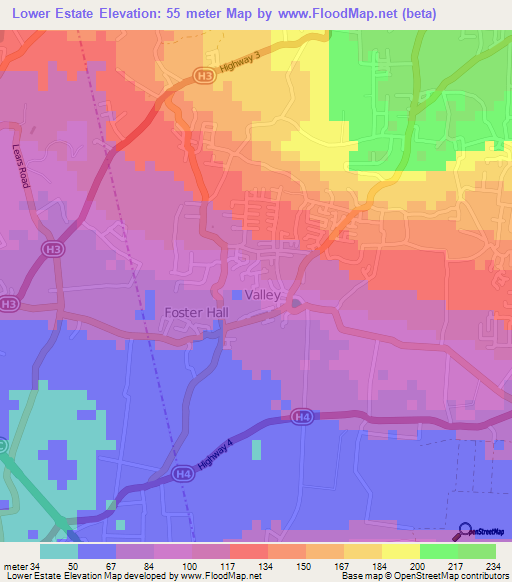 Lower Estate,Barbados Elevation Map