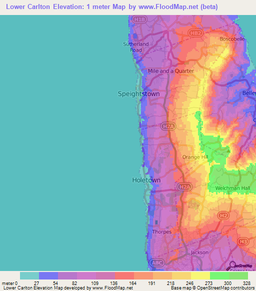 Lower Carlton,Barbados Elevation Map