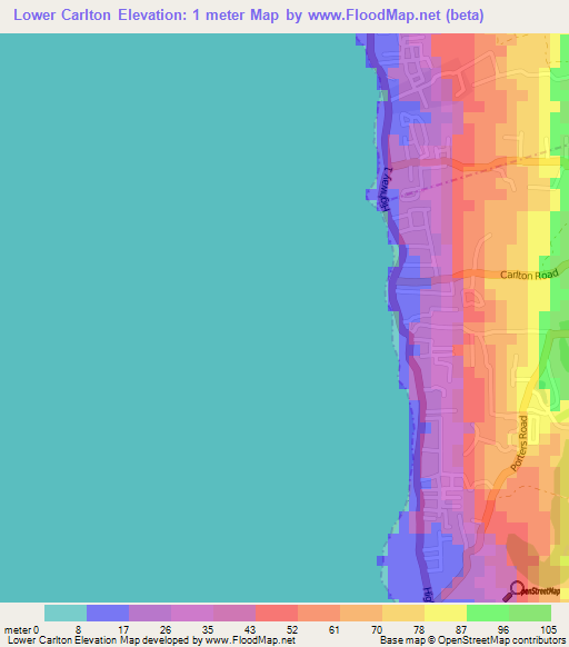 Lower Carlton,Barbados Elevation Map