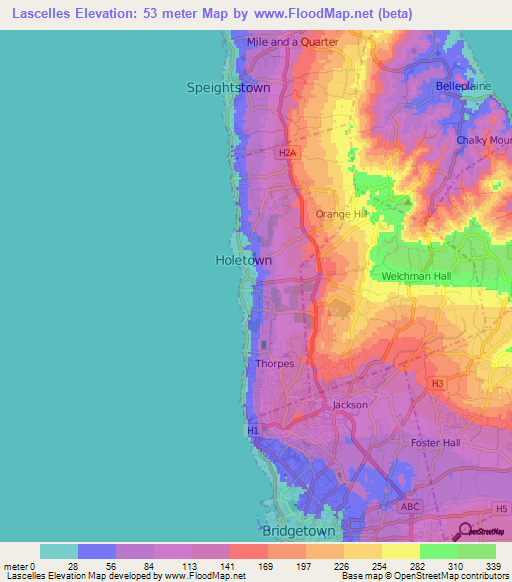 Lascelles,Barbados Elevation Map