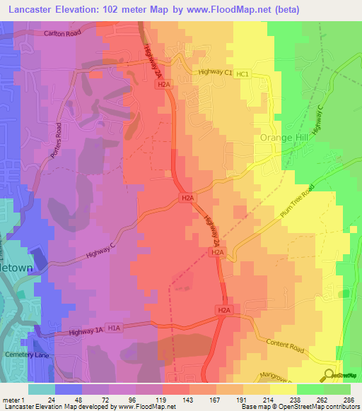 Lancaster,Barbados Elevation Map