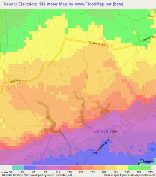 Kendal,Barbados Elevation Map