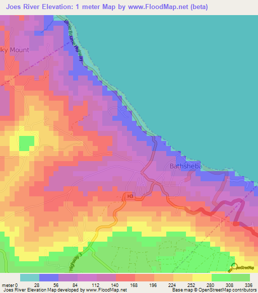 Joes River,Barbados Elevation Map