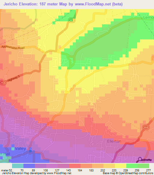 Jericho,Barbados Elevation Map