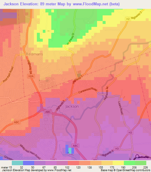 Jackson,Barbados Elevation Map